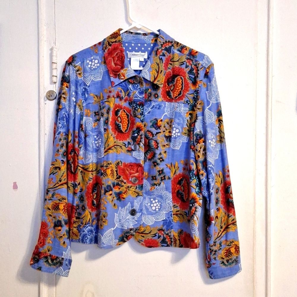 vintage Blue floral Polkadot linen Blazer